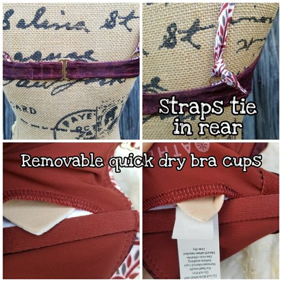 Bandeau Bikini Top Athleta Aqualuxe Batik Size XS Maroon Stretch Convertible EUC - Picture 8 of 11